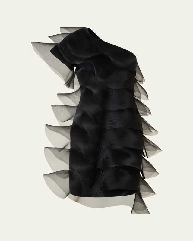 Tiered Diagonal Crinoline Ruffles One-Shoulder Mini Dress